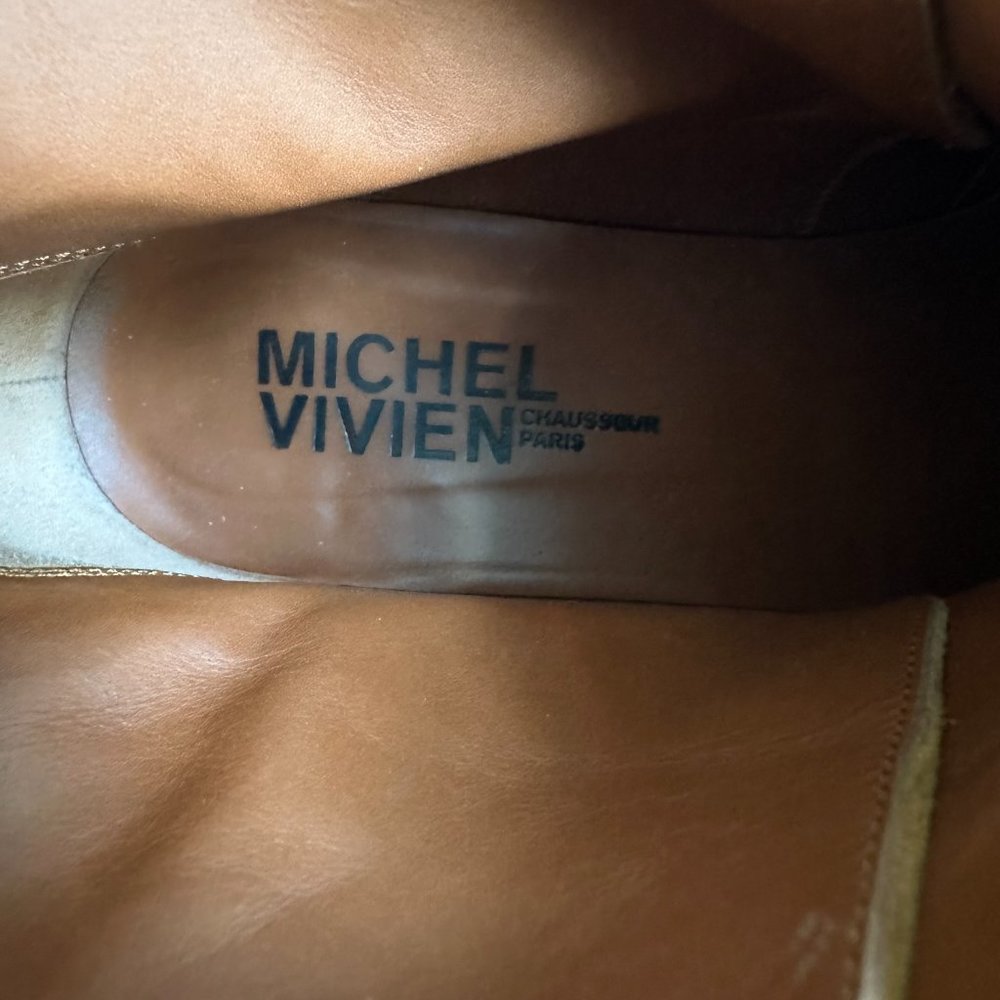 Michel Vivien Tan Suede Ankle Bootie with Buckle Strap - Picture 5 of 7